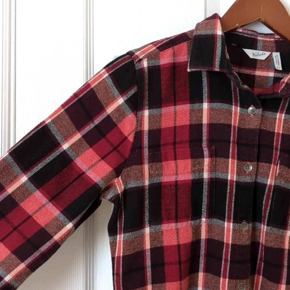 Woolrich Plaid Flannel Relaxed Fit Long Sleeve Button Down Shirt Red Burgundy S - Picture 4 of 14